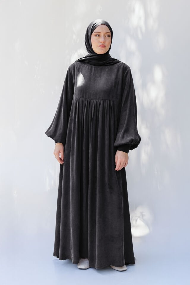 MANŞET DETAYLI KUPRA ELBİSE SİYAH - 2 BEDEN