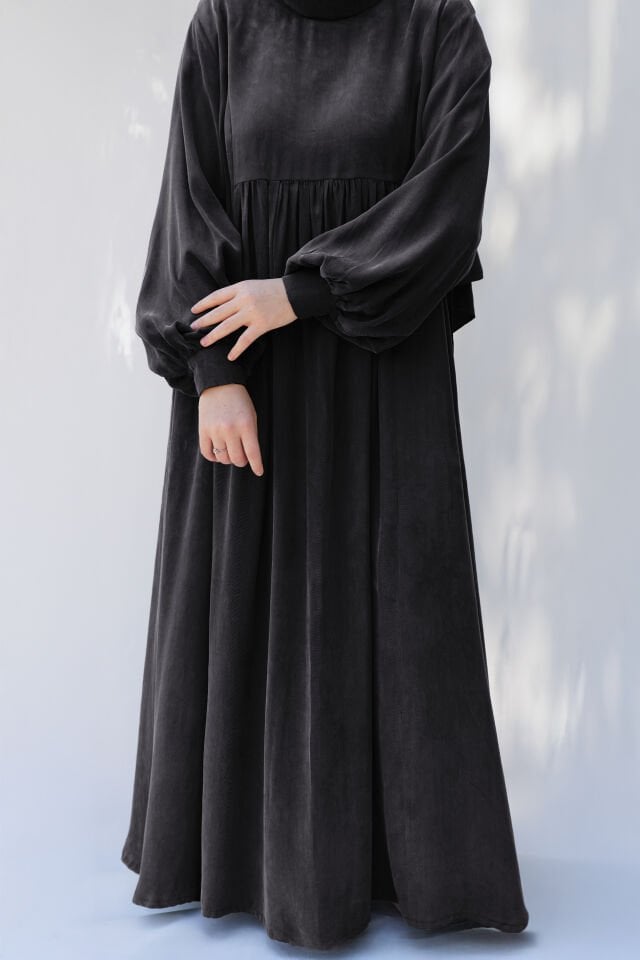 MANŞET DETAYLI KUPRA ELBİSE SİYAH - 2 BEDEN