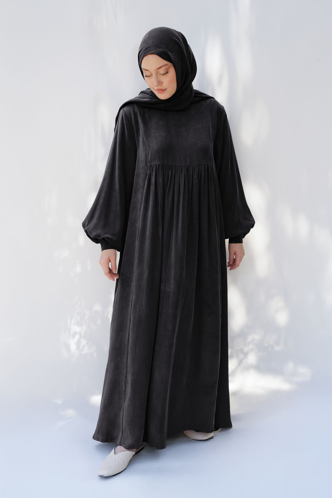 MANŞET DETAYLI KUPRA ELBİSE SİYAH - 2 BEDEN