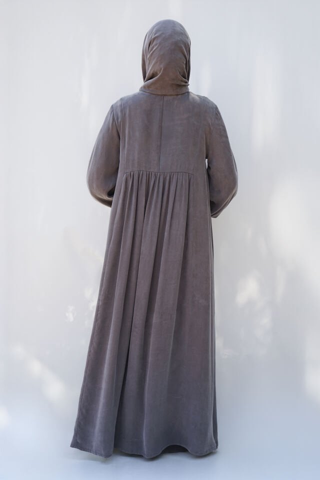 MANŞET DETAYLI KUPRA ELBİSE GRİ - 2 BEDEN