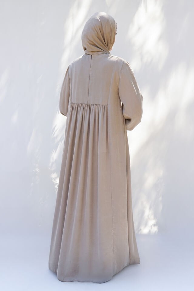 MANŞET DETAYLI KUPRA ELBİSE BEJ - 2 BEDEN