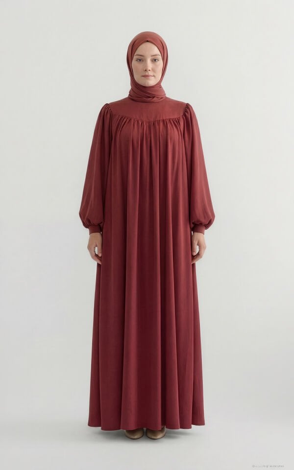 Siyah Pamuk Bürümcük Elbise KİREMİT