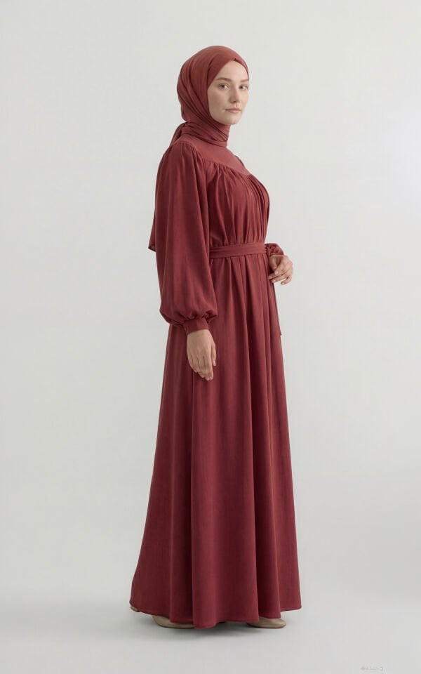 Siyah Pamuk Bürümcük Elbise KİREMİT