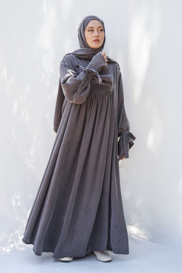BAĞLAMA DETAYLI ELBİSE GRİ - 1 BEDEN 
