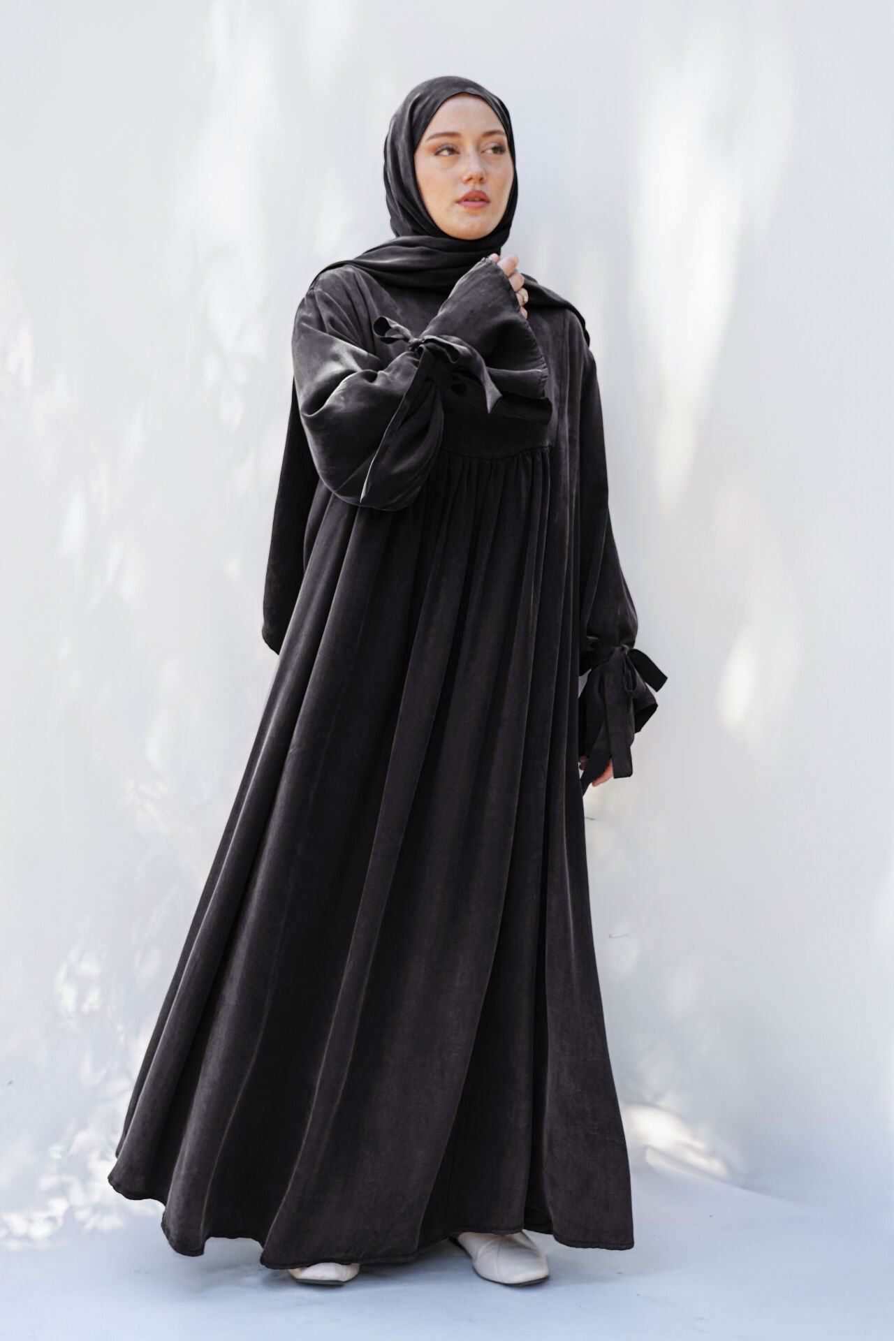 BAĞLAMA DETAYLI ELBİSE SİYAH - 2 BEDEN