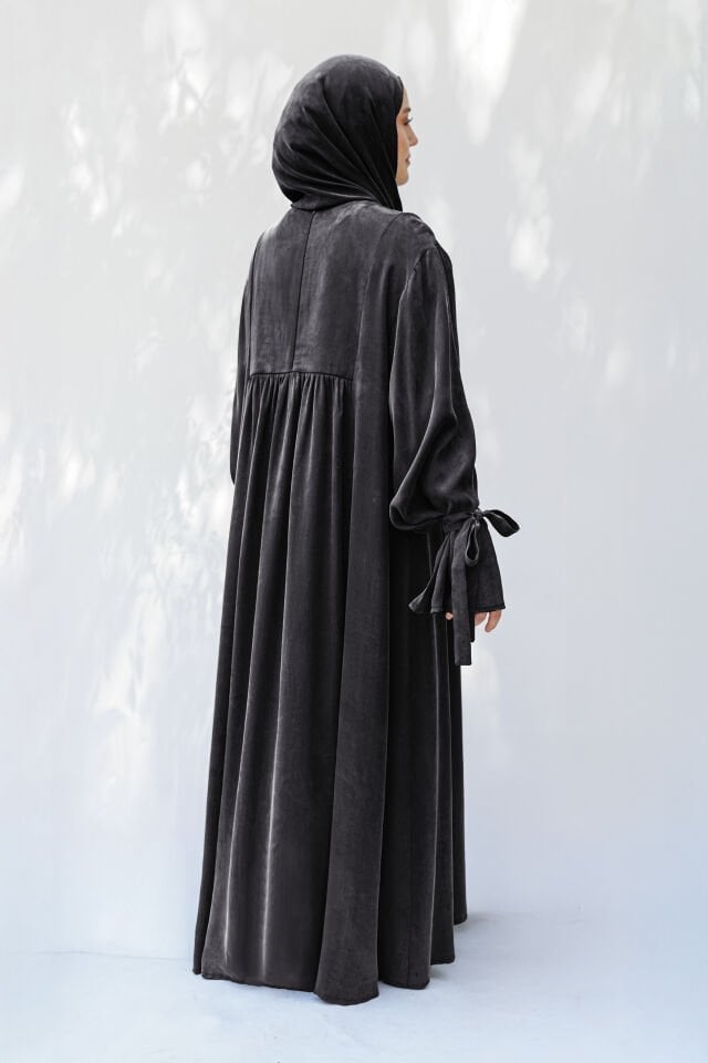 BAĞLAMA DETAYLI ELBİSE SİYAH - 2 BEDEN