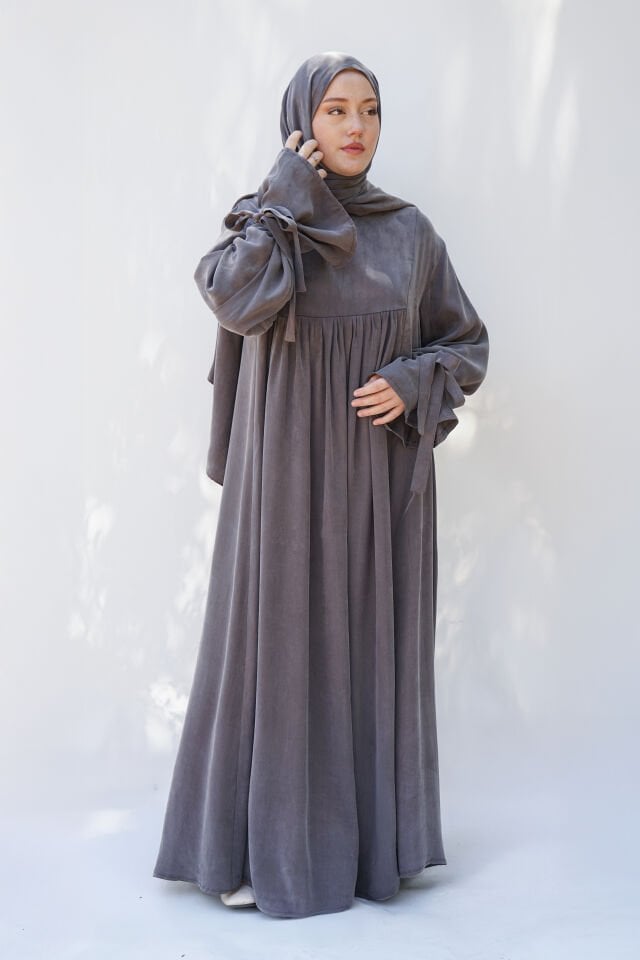 BAĞLAMA DETAYLI ELBİSE GRİ - 2 BEDEN