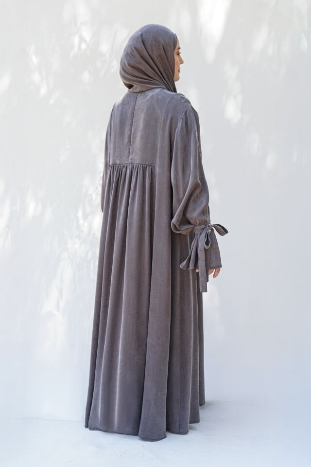 BAĞLAMA DETAYLI ELBİSE GRİ - 2 BEDEN