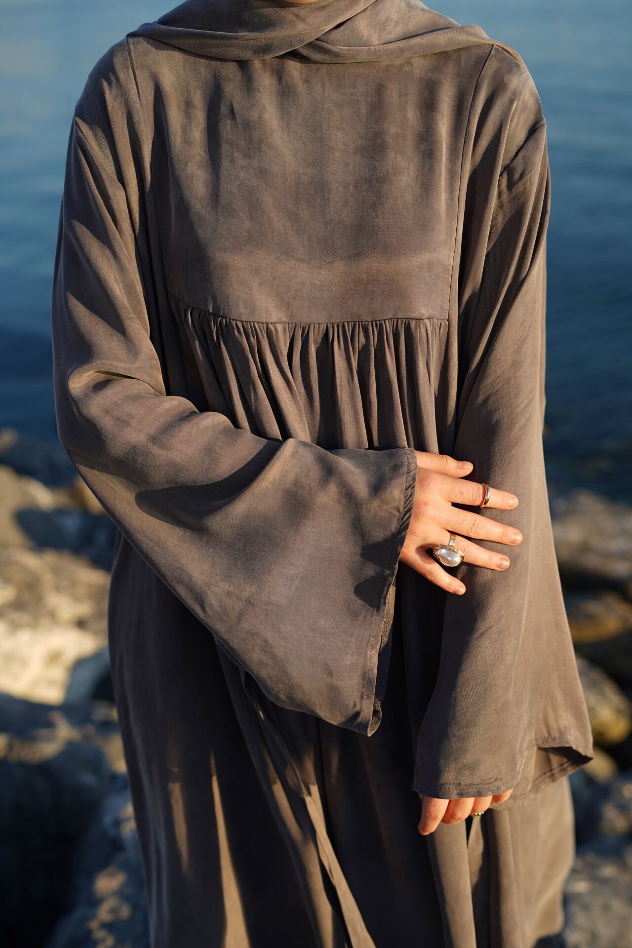 BAĞLAMA DETAYLI ELBİSE GRİ - 2 BEDEN