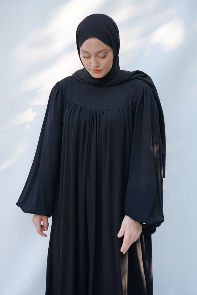 Siyah Pamuk Bürümcük Elbise SİYAH