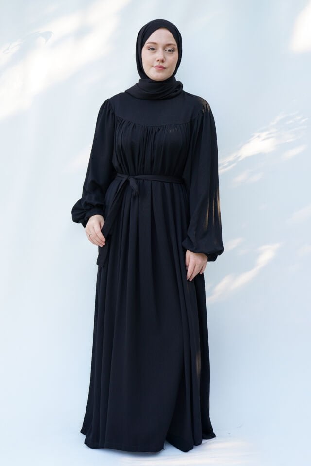 Siyah Pamuk Bürümcük Elbise SİYAH