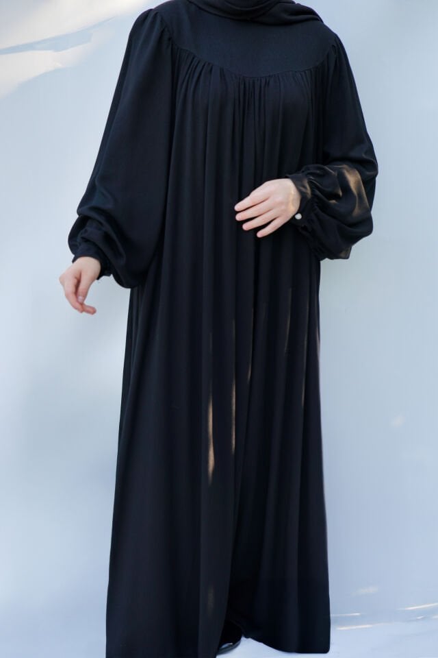 Siyah Pamuk Bürümcük Elbise SİYAH