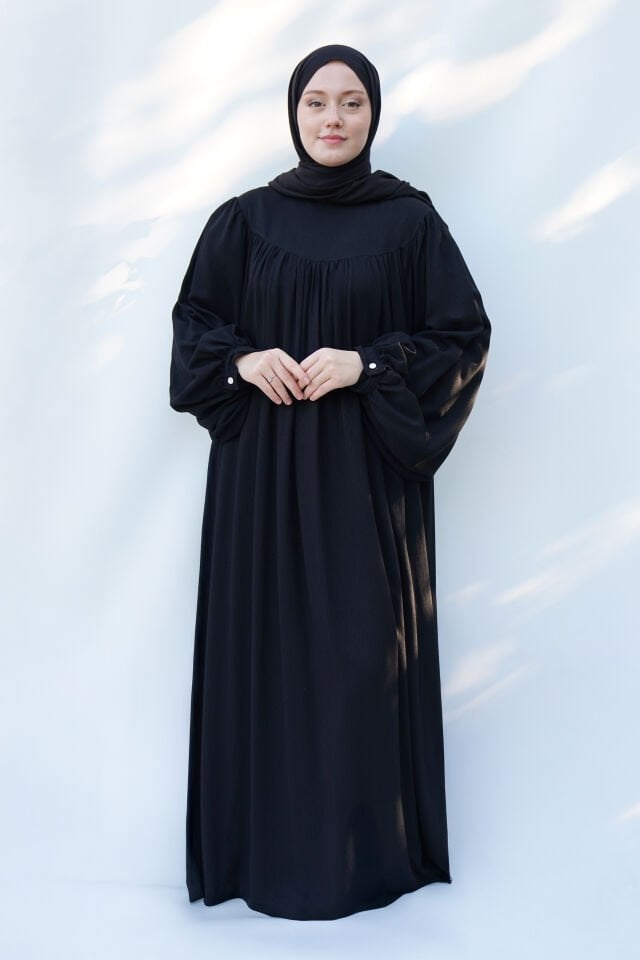 Siyah Pamuk Bürümcük Elbise SİYAH