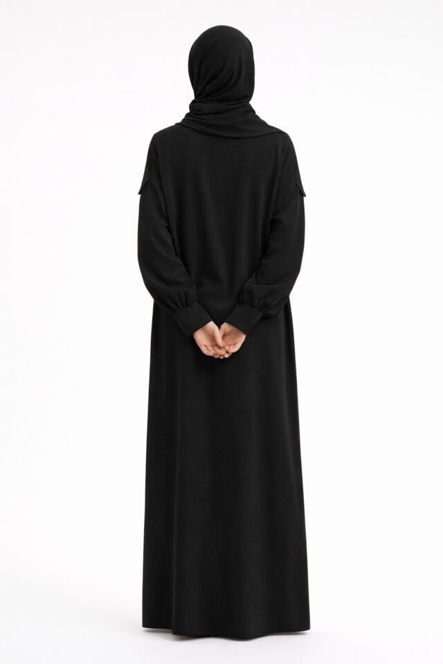 Cep Detaylı Lyocell Elbise SİYAH - 2 BEDEN