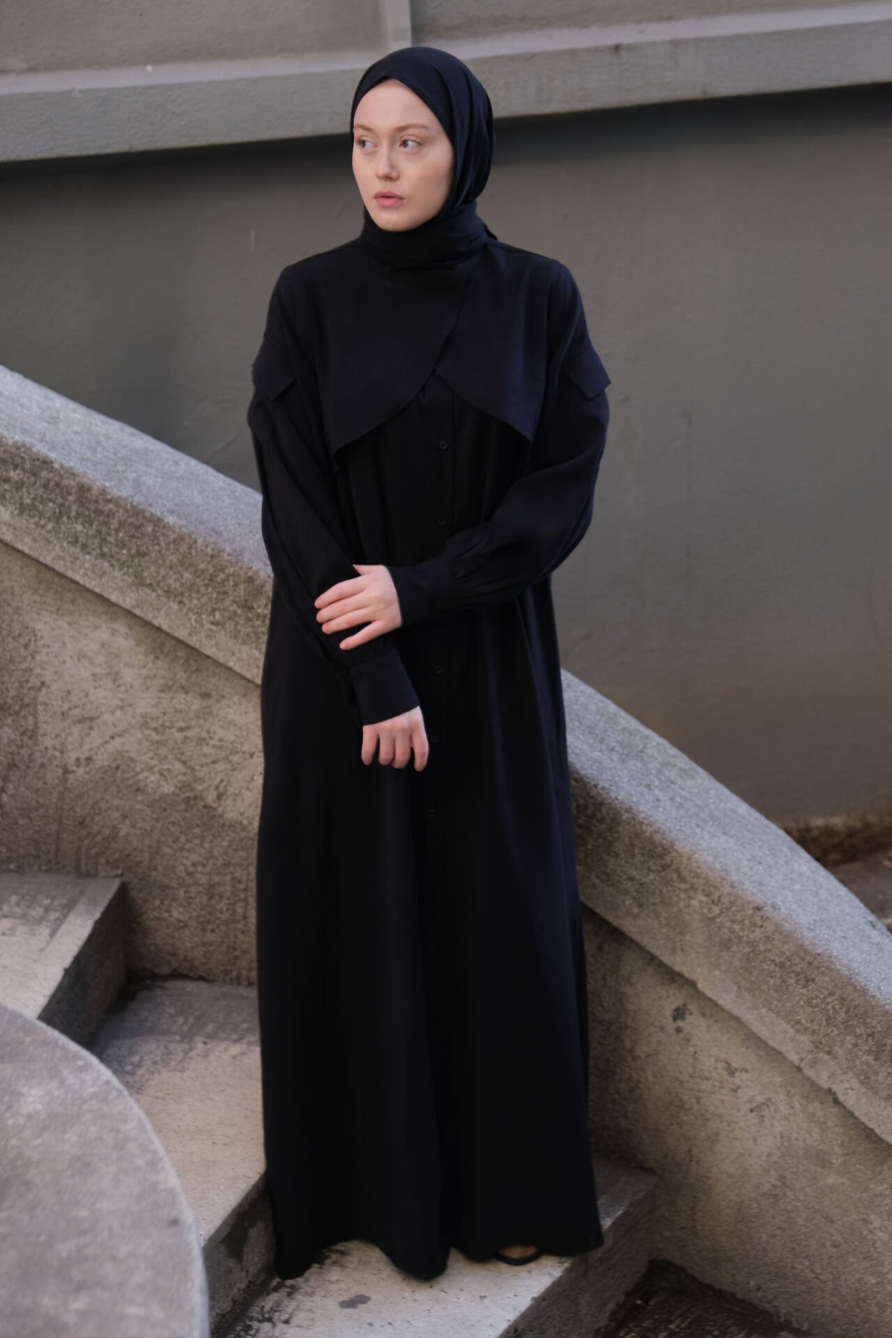 Cep Detaylı Lyocell Elbise SİYAH - 2 BEDEN