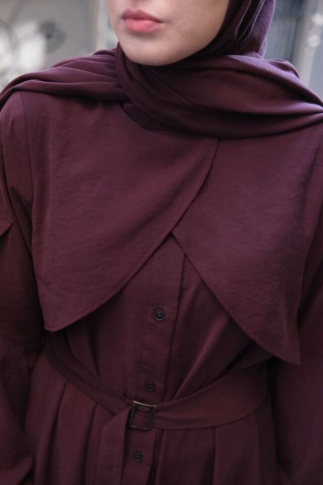 Cep Detaylı Lyocell Elbise MÜRDÜM - 2 BEDEN