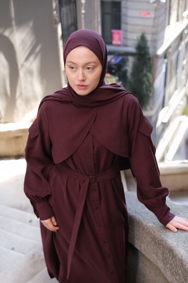 Cep Detaylı Lyocell Elbise MÜRDÜM - 2 BEDEN