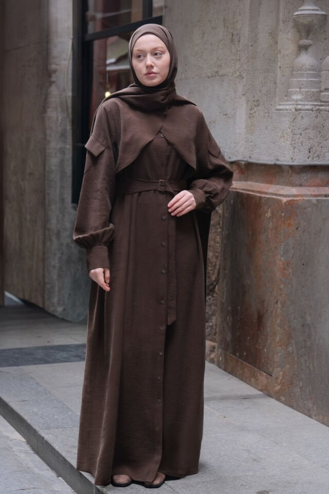 Cep Detaylı Lyocell Elbise KAHVERENGİ - 2 BEDEN