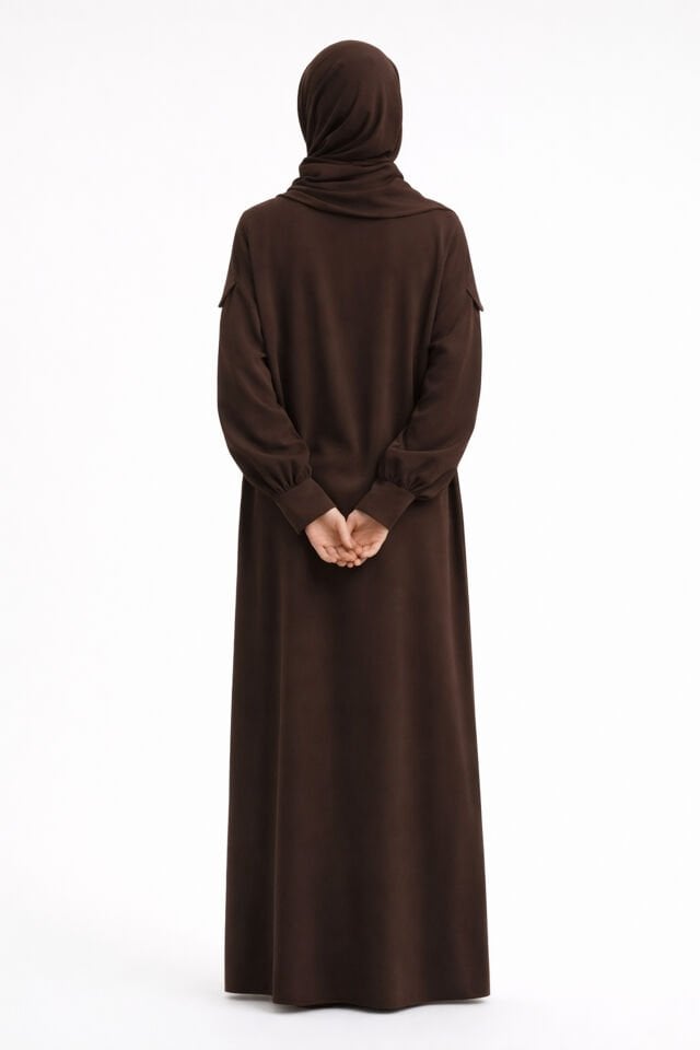 Cep Detaylı Lyocell Elbise KAHVERENGİ - 2 BEDEN