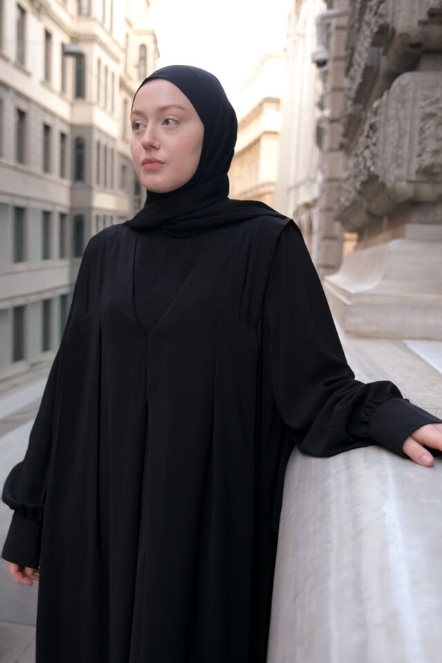 Pilise Detaylı Elbise SİYAH