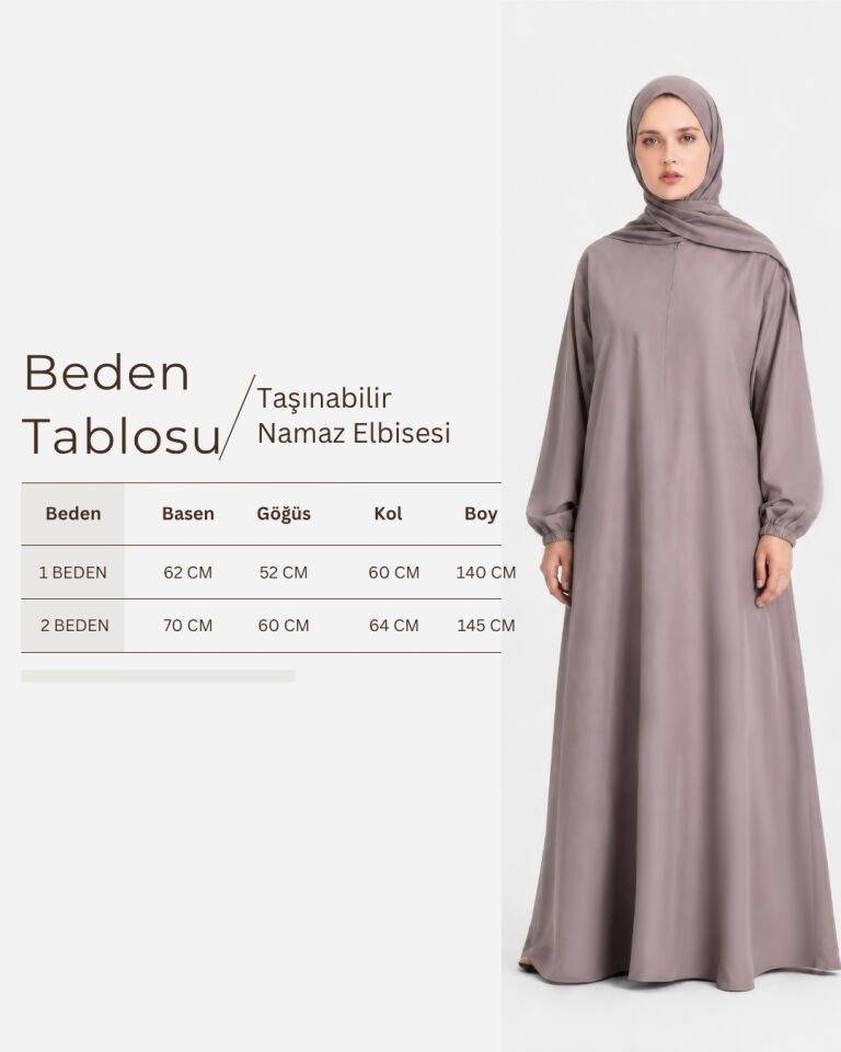 TAŞINABİLİR ÇANTALI NAMAZ ELBİSESİ VİZON - 1 BEDEN