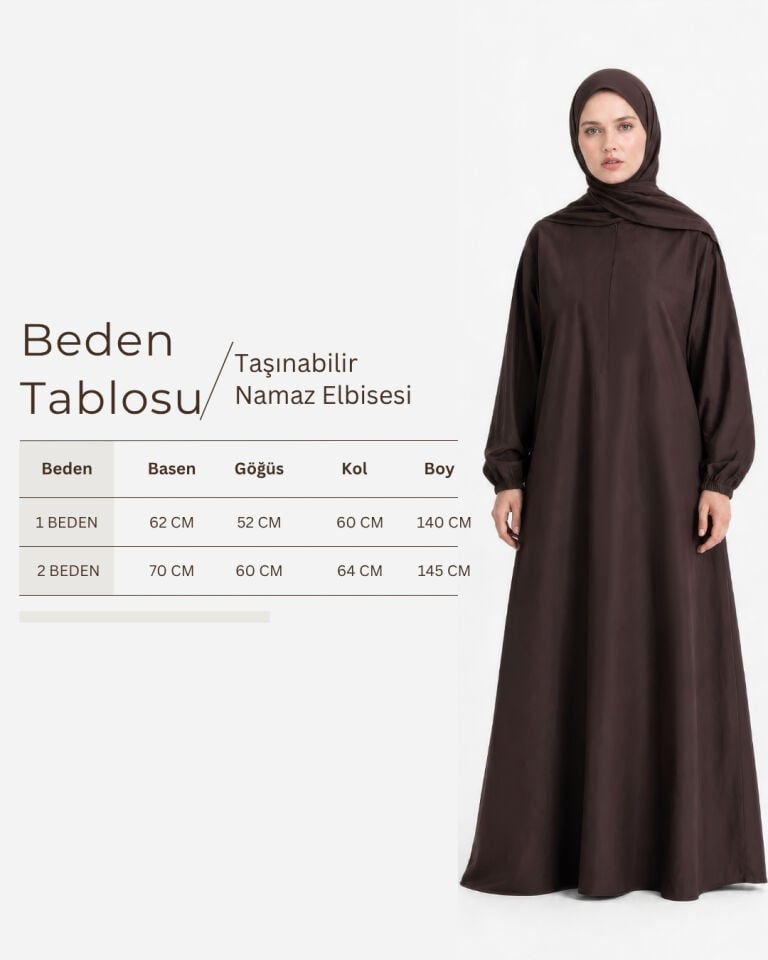 TAŞINABİLİR ÇANTALI NAMAZ ELBİSESİ KAHVERENGİ - 2 BEDEN