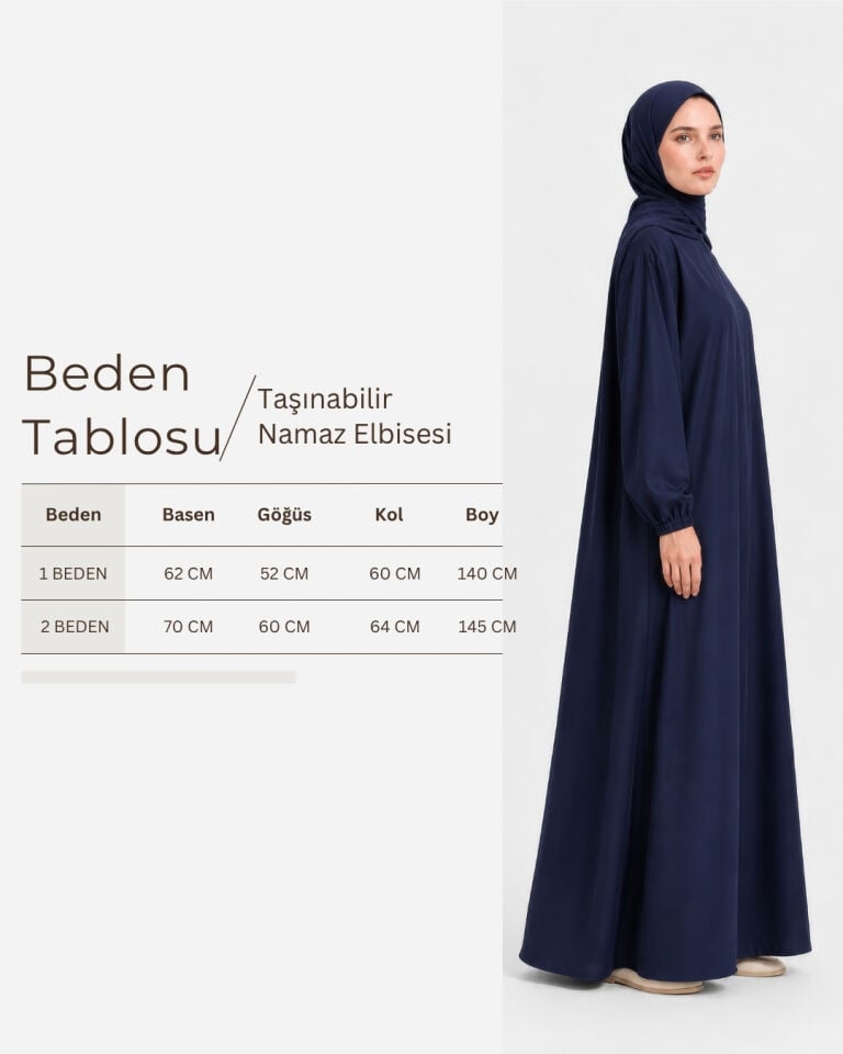 TAŞINABİLİR ÇANTALI NAMAZ ELBİSESİ LACİVERT - 2 BEDEN